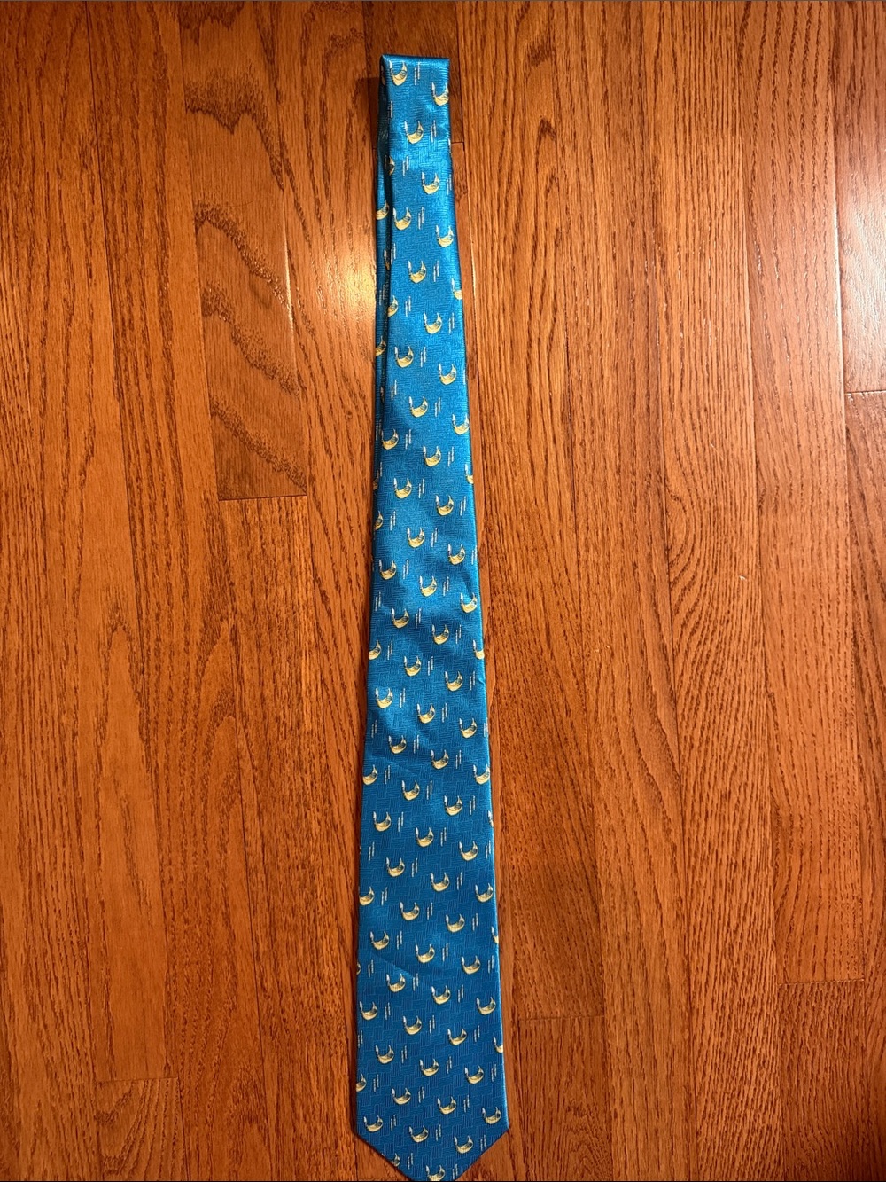 100% Silk Blue Tie with Yellow Sailboat Motif